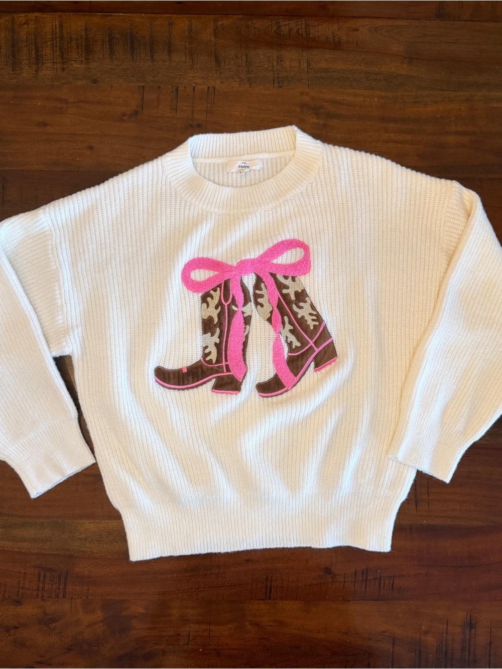 entro Cream Sweater with Pink Heart Accent